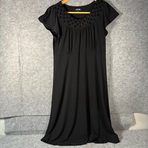 Black Embellished Neckline Short Sleeve Midi Dress Women's Size M